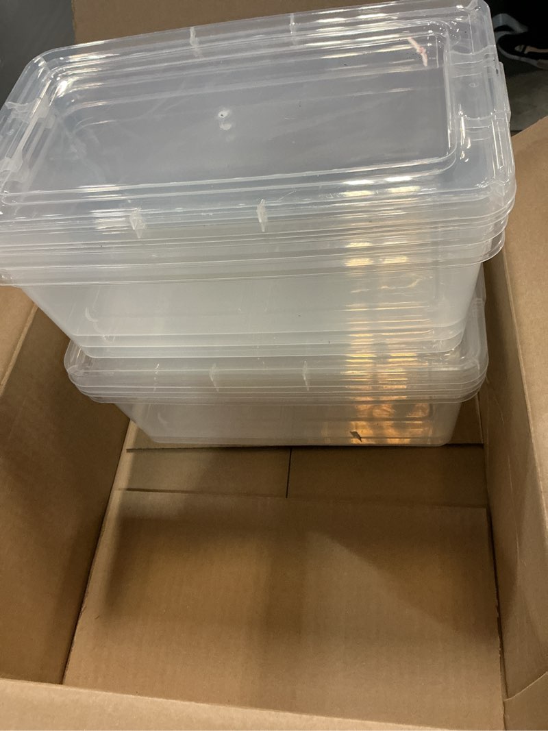 Condition photo showing Good Condition for IRIS USA 6-Pack Storage Bins with Lids, 6 Quart - Crystal Clear, Shoe Boxes Stackable Containers Organize Shoes Closet Shelves, Teacher Tools Classroom Organization, Game - BPA-Free Plastic 6 Qt. - 6 Pack