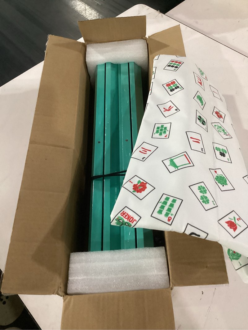 Condition photo showing Good Condition for mahjong racks with pushers, light green wooden american mahjong tile pushers and racks set of 4, with white printed mahjong racks drawstring bag, mahjong accessories (19.68 inches)
