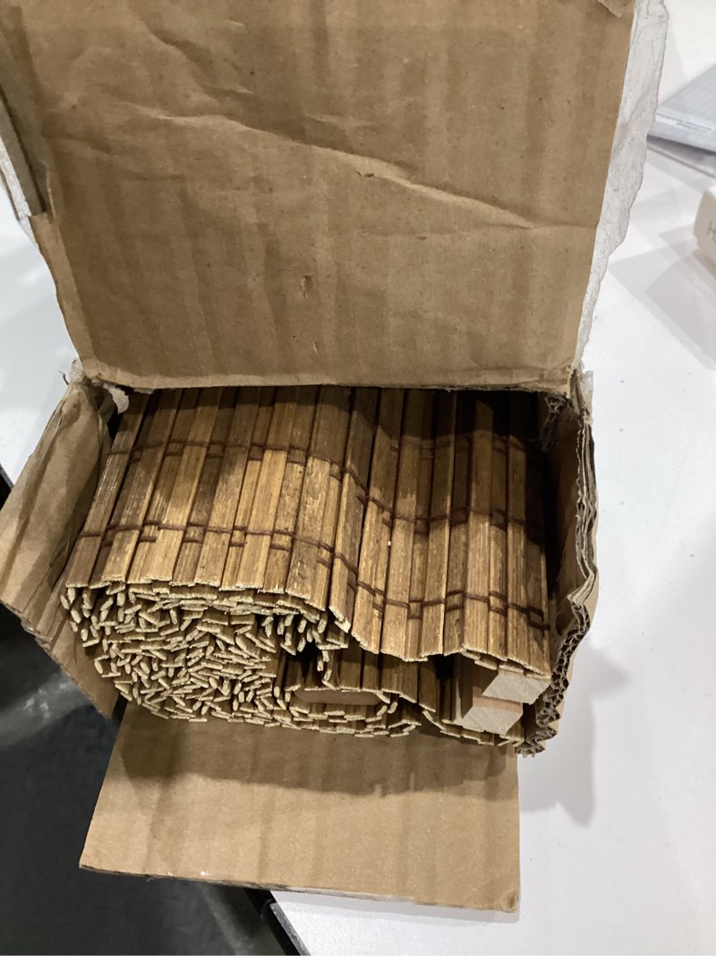 Condition photo showing Good Condition for lazblinds cordless bamboo roman shades, privacy blinds for interior windows, room darkening roll up bamboo blinds for home & patio, 22.5" w x 48" h, highfield teak pricacy - highfield teak 22 1/2" w x 48" h