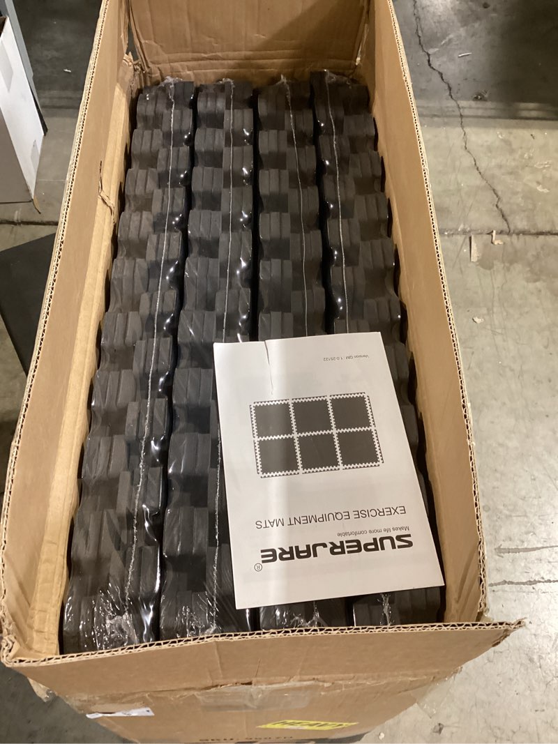 Condition photo showing New/Like New for SUPERJARE 0.4 Inch Gym Flooring for Home Gym, 24 Tiles Gym Floor Mat with Heavy Duty Rubber Top, Interlocking Rubber Flooring Mats, 24" x 24" Workout Exercise Equipment Mats (96 sqft) Black 24 Tiles