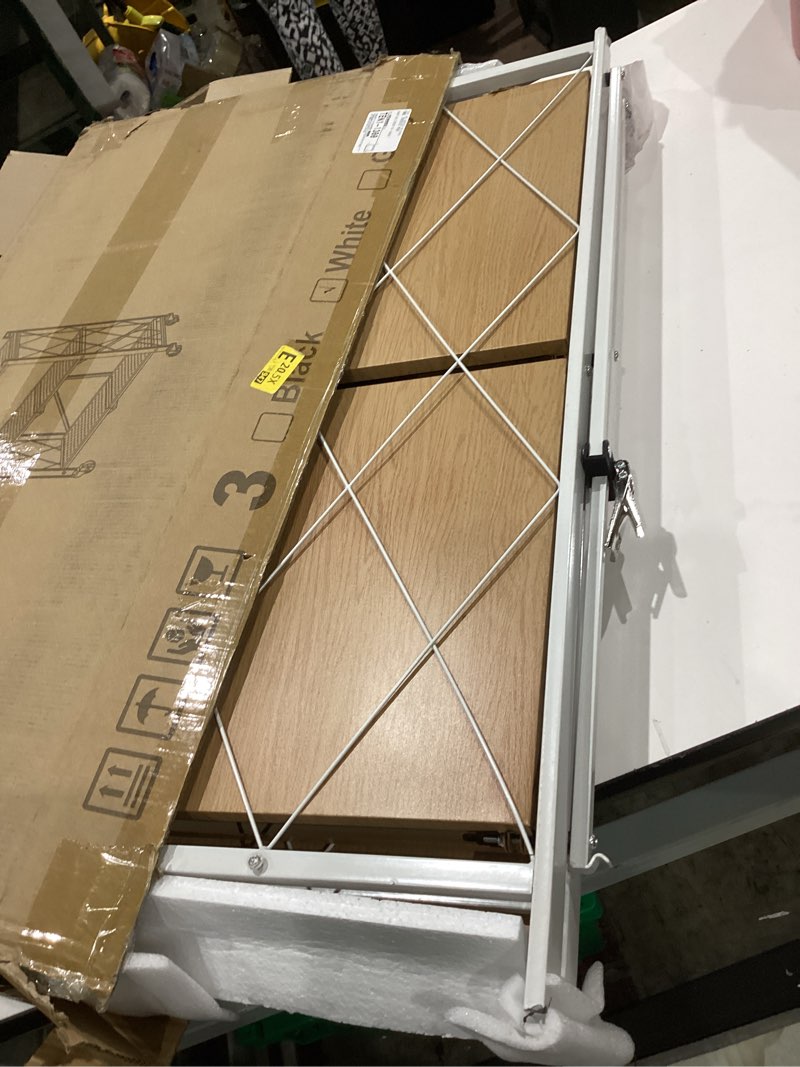 Condition photo showing Good Condition for 3 tier folding shelf with wheels, metal steel collapsible shelves, folding bookshelf no assembly, portable folding storage shelves, rolling standing utility rack for kitchen, office, bedroom, natural