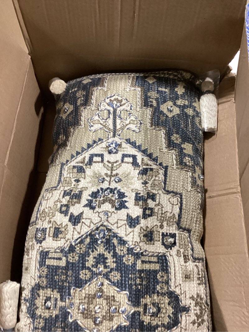 Condition photo showing Good Condition for Signature Design by Ashley Winbury Bohemian Indoor Medallion 22 x 14 Inches Pillow with Zipper Closure, Blue & Light Brown