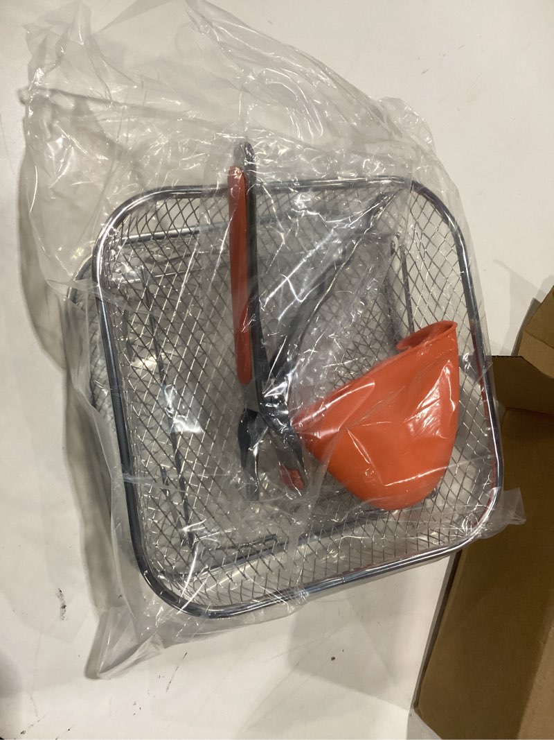 Condition photo showing Good Condition for ONLY TWO SQUARE SHAPED RACKS NOT CIRCULAR Air Fryer Rack 3pcs Stackable Set(round), 304 Stainless Steel Mesh Baskets. Versatile Use for Air Fryer, Steamer, Oven, Dishwasher Safe. Includes Gripper Clip and Silicone Mitt