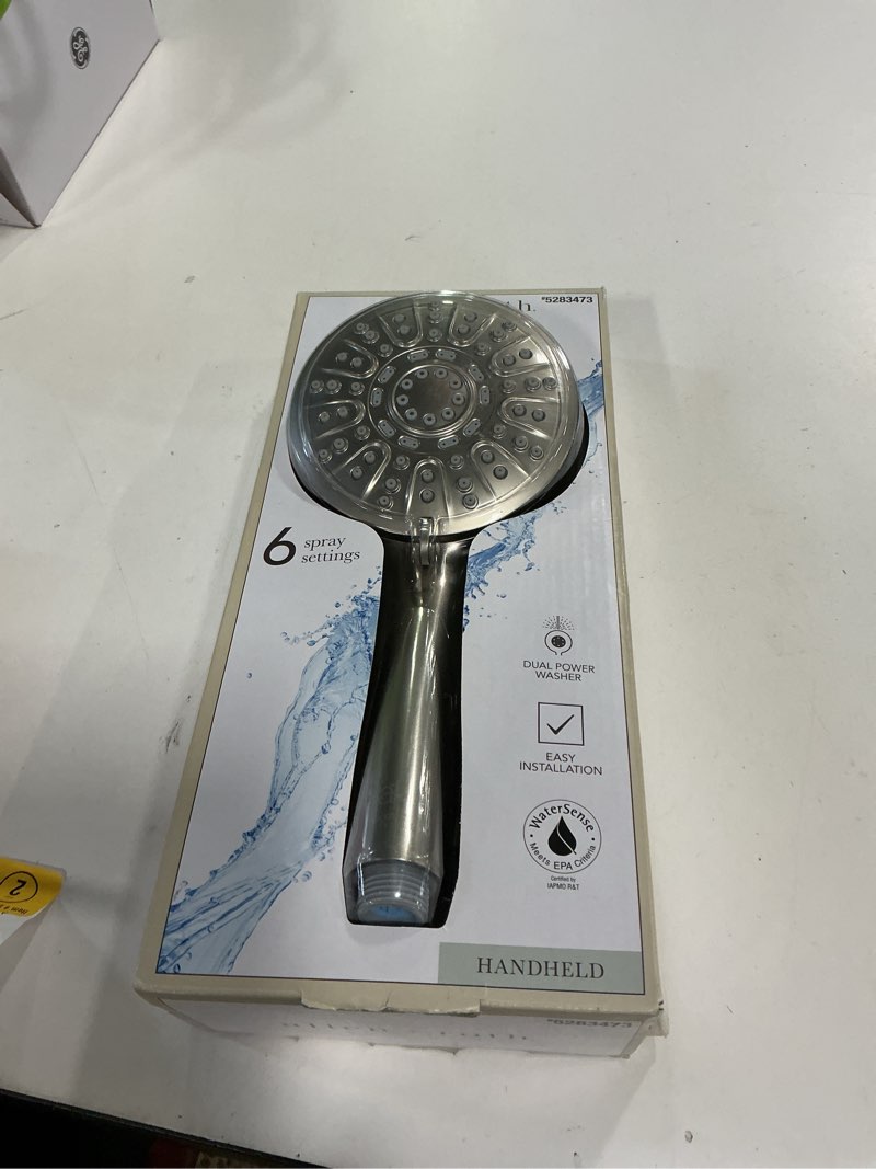 Condition photo showing New/Like New for  allen + roth Nevis 6 -Spray Brushed Nickel 4-in Round Handheld Shower Head 1.8 GPM