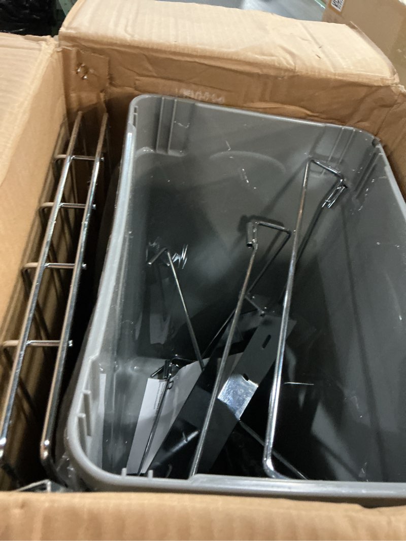 Condition photo showing As Is for vevor pullout trash can for kitchen cabinets, 35 qt x2 double under sink garbage waste recycling bin, under mount waste container, with heavy duty metal full extension sliding system and handle grey 70qt(35qtx2)