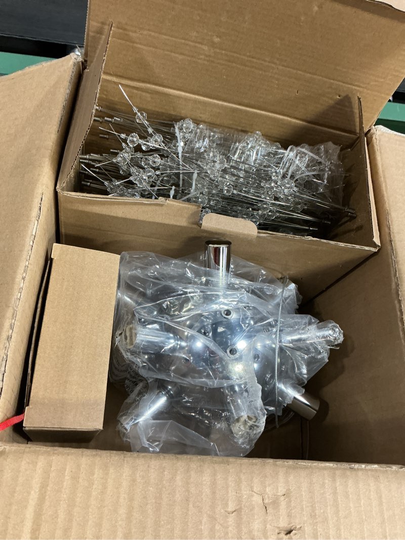 Condition photo showing As Is for modern crystal chandeliers, 12-light chrome dandelion firework pendant lighting, chandelier light fixtures for dining room bedroom living room kitchen aisle hallway entryway