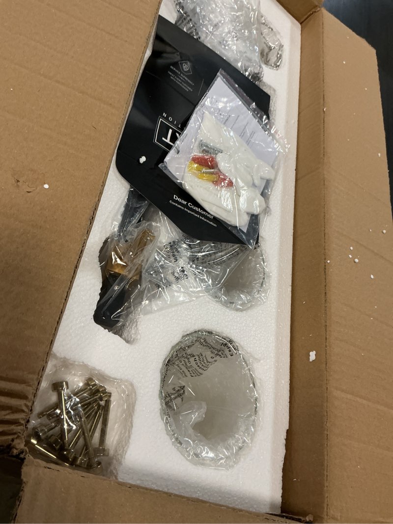 Condition photo showing As Is for solfart vintage vanity lights bathroom light fixture over mirror for bath glass shade light black and brass modern style 3 lights black& golden-clear globe 3 lights