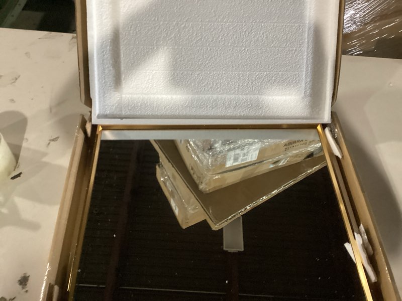 Condition photo showing New/Like New for aazzkang bathroom mirror rectangular decorative metal mirrors for wall with frame bedroom living room home decor gold 20"x16" 20"l x 16"w gold