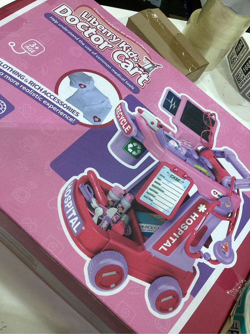 Condition photo showing As Is for Liberry Doctor Kit for Toddlers Ages 2 3 4 5, Pretend Kids Doctor Playset with Cart, Costume and Stethoscope, Role Play Medical Toys Birthday Gift for Girls Boys (Pink)