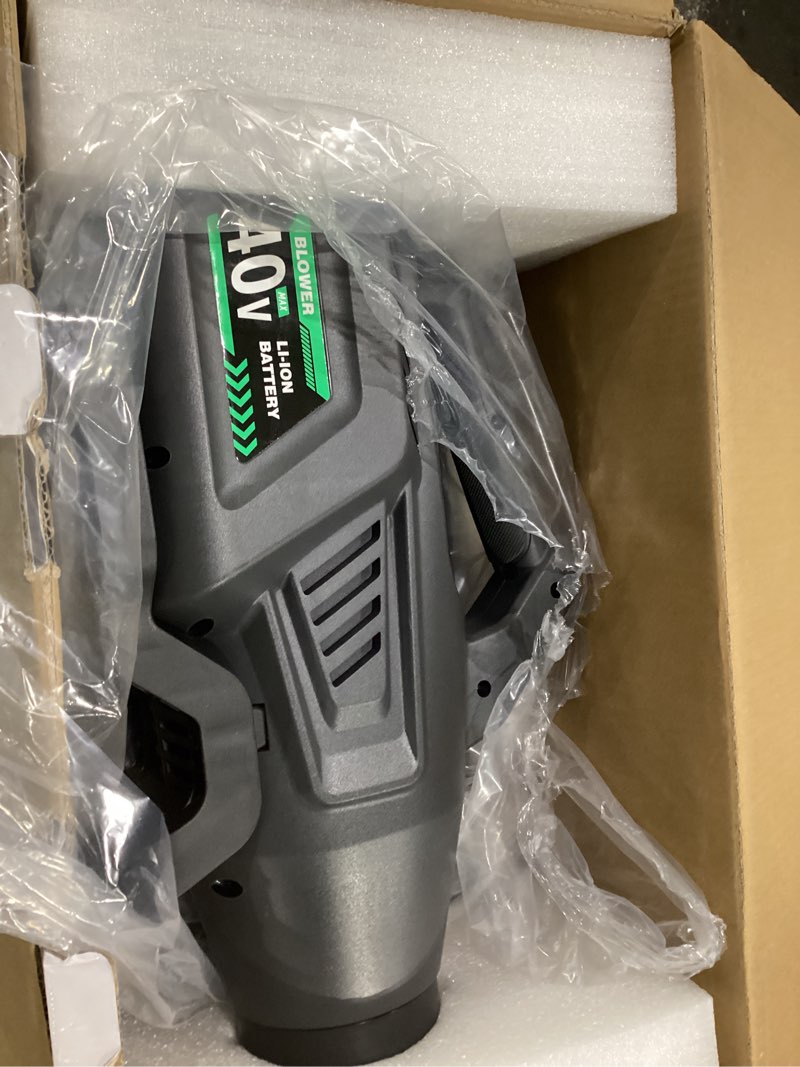 Condition photo showing New/Like New for Leaf Blower Cordless with Battery - 40V Powerful Electric Leaf Blower, 600CFM &180MPH and Variable-Speed with 5.0Ah Battery and Charger for Lawn Care, Patio, Dust, Blowing Leaves (Orange) Orange/5Ah, NOT TESTED