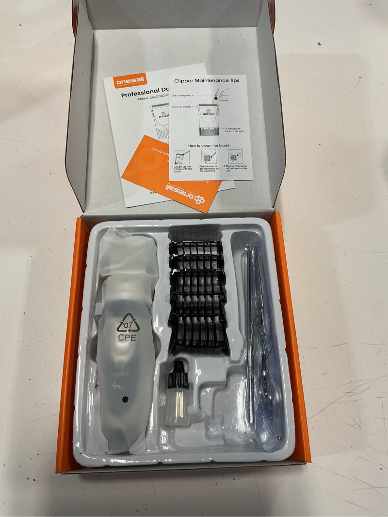 Condition photo showing New/Like New for oneisall dog clipper low noise, dog grooming kit with rechargeable, pet shaver cordless electric quiet hair clipper set for dogs cats pets?gold?