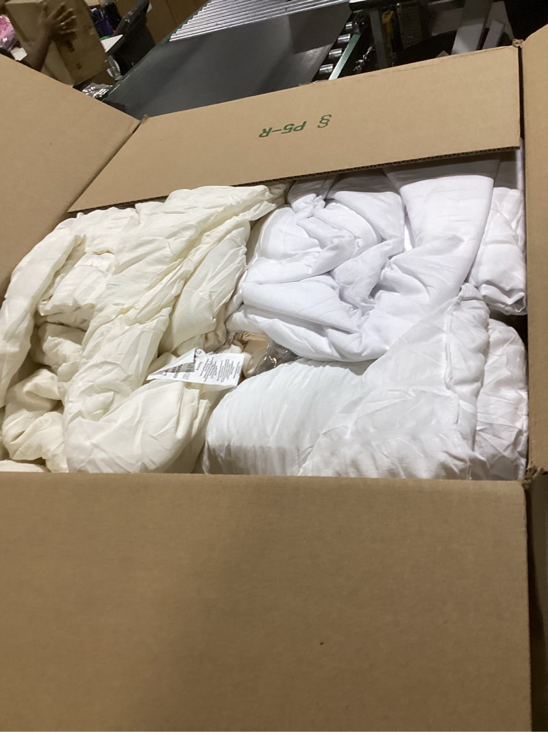 Condition photo showing As Is for CozyLux King Size Comforter Set White Seersucker 7 Pieces Bed in a Bag King Comforter Set with Sheets, Luxury Soft Bedding Set with Down Alternative Comforter, Sheets, Pillowcases & Shams All Seasons White King