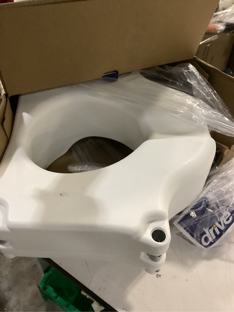 Condition photo showing Good Condition for Drive Medical 2-in-1 Raised Toilet Seat with Removable Padded Arms - Elevated Bathroom Safety Support - Secure Locking Attachment - Easy Height Assistance - Durable Plastic Construction Standard