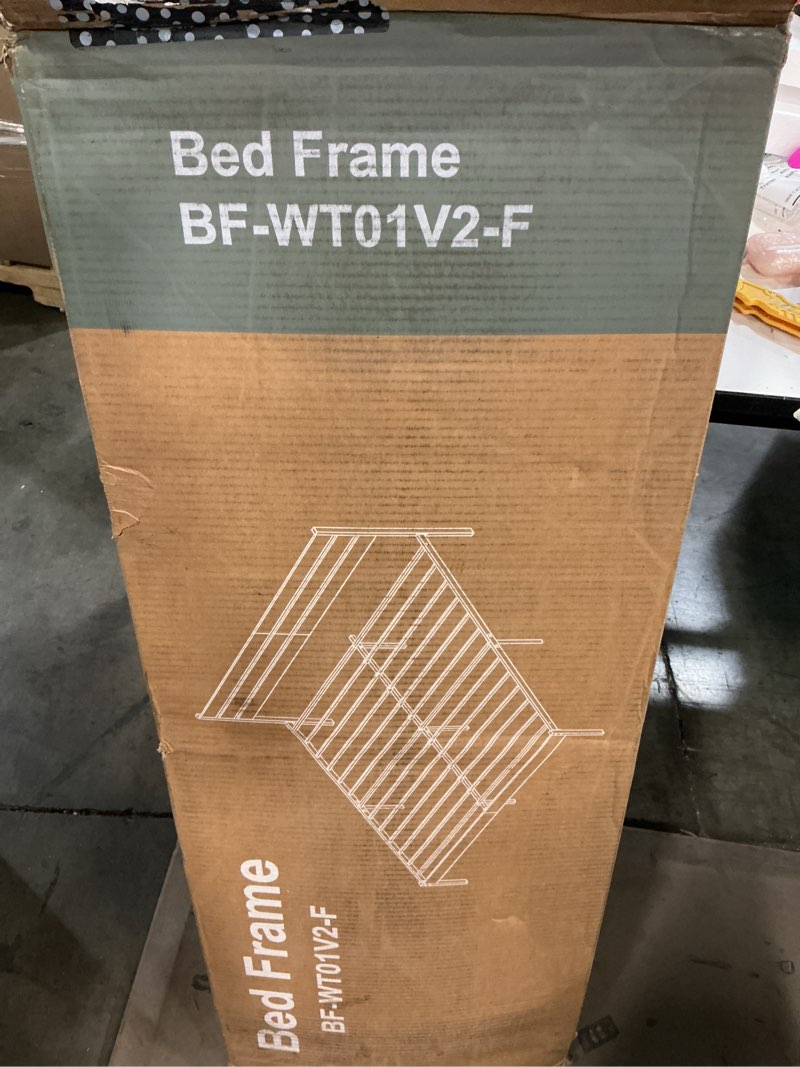 Condition photo showing As Is for  brown metal bed frame with headboard and footboard, 800lbs sturdy slats support, box spring free & ultra-quiet - full