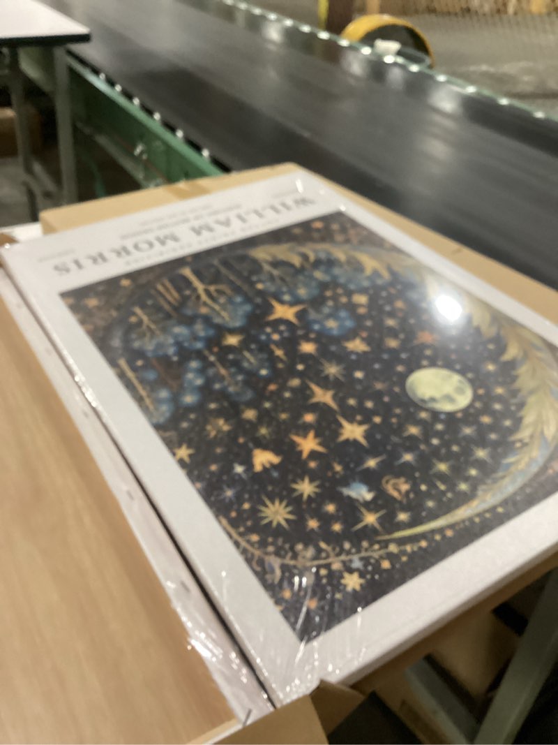 Condition photo showing New/Like New for WRFON William Morris Canvas Wall Art, Vintage Gold Moon Wall Decor, Dreamlike Stars Poster Prints, Retro Botanical Aesthetic Pictures for Bedroom Living Room Office Framed Ready to Hang 12"x16"x3 Morris Star 16"L x 12"W