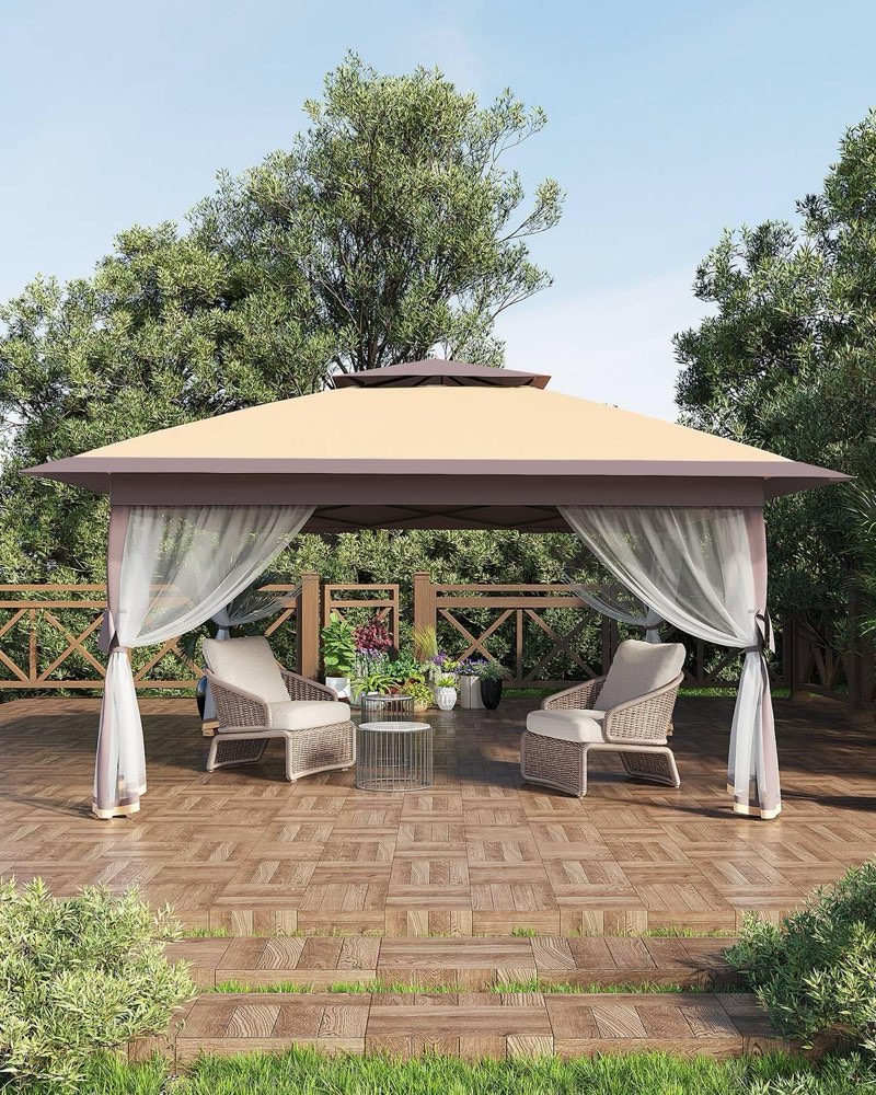 Garveelife Pop Up Gazebo 12x12, Canopy Tent with Mosquito Netting, One Push Setup for Backyard Patio