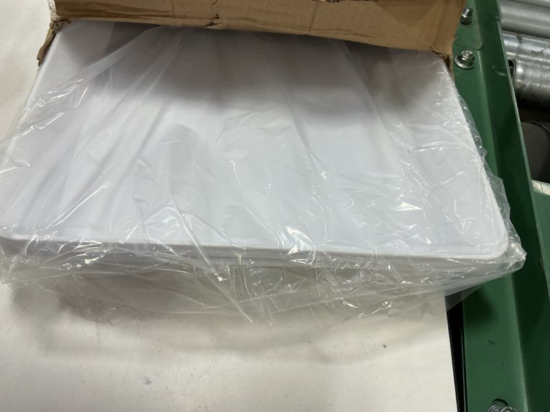 Condition photo showing New/Like New for 3 pack, 16" x 11" large white serving trays set - reusable plastic serving platters for cookie, appetizer, charcuterie, snack, dessert, party food display - stackable kitchen countertop tray, bpa free 3 pack - 16" x 11"