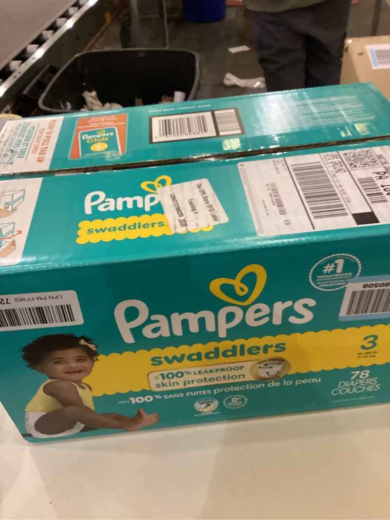 Condition photo showing As Is for Pampers Swaddlers Diapers, Size 3 (13-26 lbs), 78 Count, Absorbent, Keeps Baby Dry and Comfortable, Skin Safe Disposable Baby Diaper Size 3 78