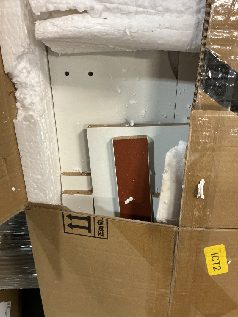 Condition photo showing As Is for ultra-slim storage cabinet for entryway, 6.7” narrow organizer with 3 flip drawers, wall-mount anti-tip design, modern white shoe cabinet(white,45.3" h×31.5" w×6.7" d)