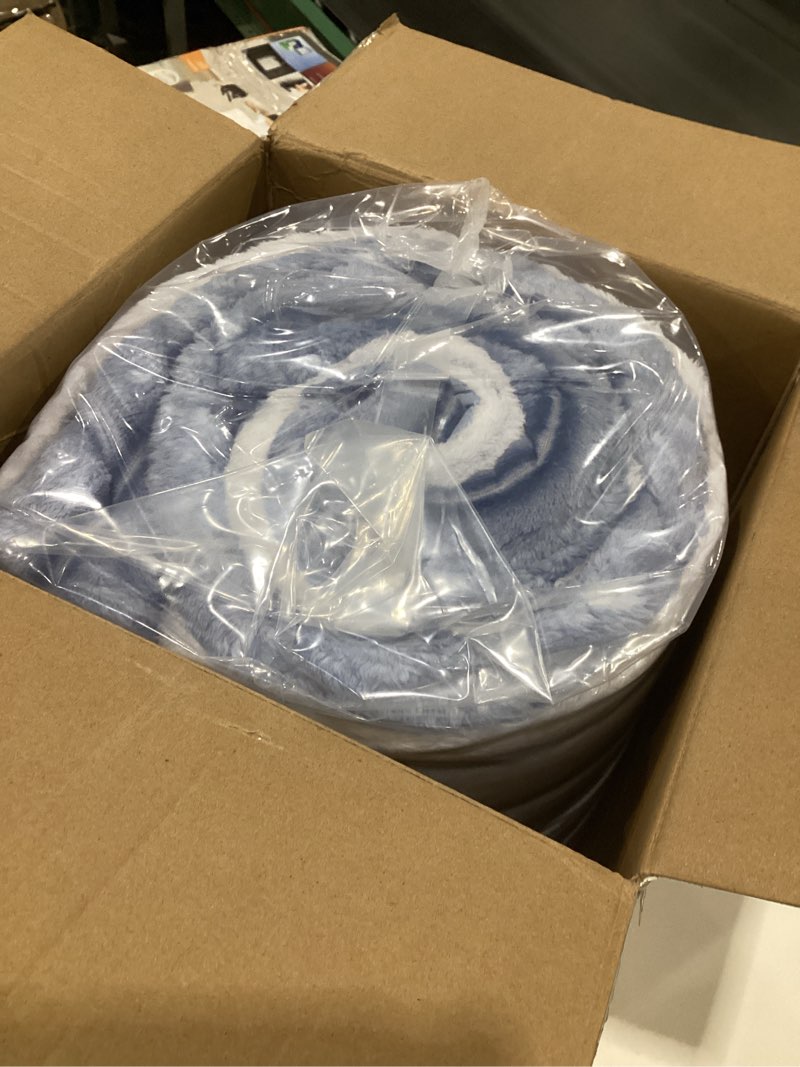 Condition photo showing As Is for Sasttie Fluffy Comforter Set Queen 2 pieces TWIN- Super Soft & Fuzzy Cream White Comforter Set for Winter Warm Fleece Bedding, 1 Luxury Heavy Faux Fur Down Alternative Comforter with 2 Pillow Cases Cream White TWIN, SIMILAR TO STOCK PHOTOS, BLUE