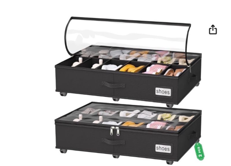 homyfort Under Bed Shoe Storage with Wheels, Fits 24 Pairs, Rolling Shoe Organizer with Bottom Suppo
