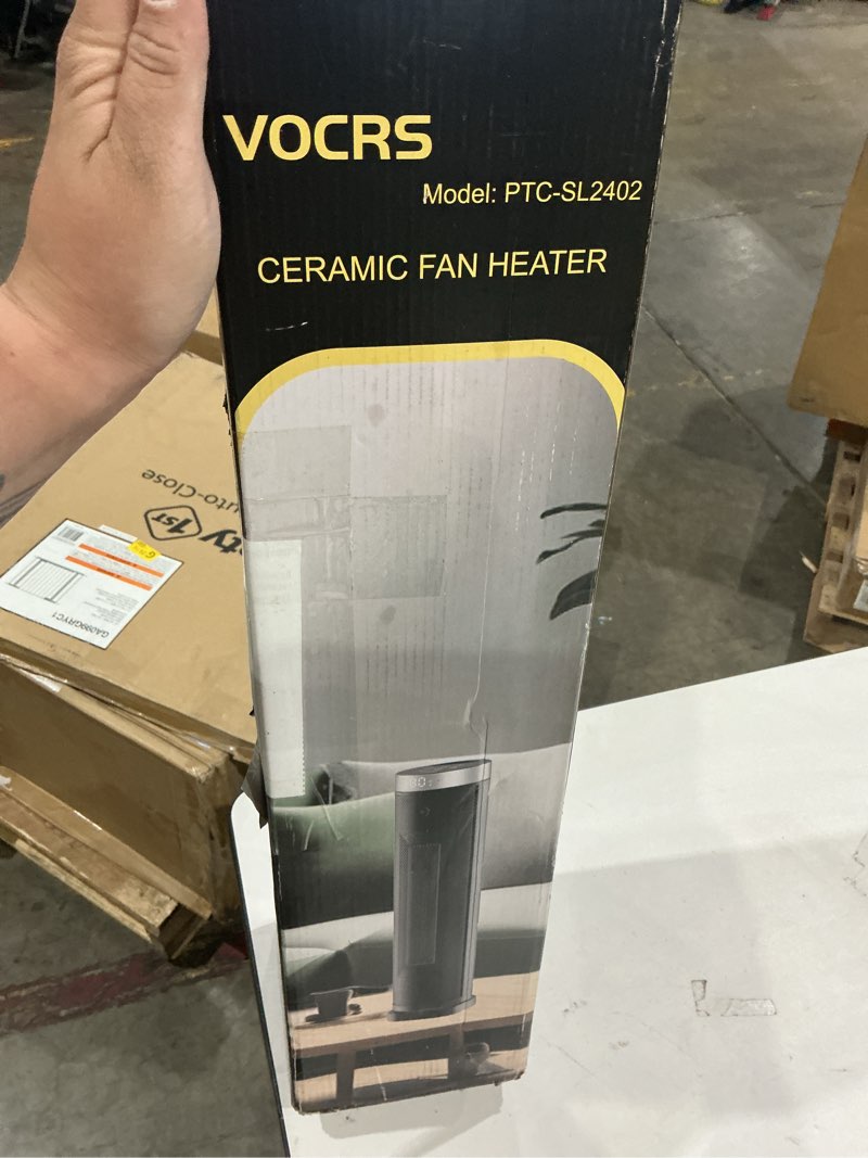Condition photo showing As Is for space heater for indoor use with remote - 70° oscillating tower electric heater, 24 inchs, 12h timer, 1500w quiet ptc ceramic heating with thermostat, fast safety heat for office, home, bedroom