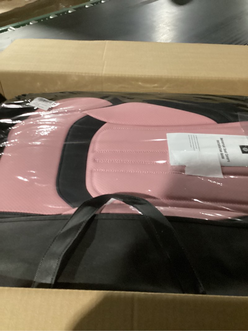 Condition photo showing Good Condition for Car Seat Covers Full Set Pink and Black, Premium Leather Seat Covers, Waterproof and Breathable Seat Covers, Universal Car Seat Protector Fit for Cars, Trucks, SUVs(Full Set) FullSet Black & Pink
