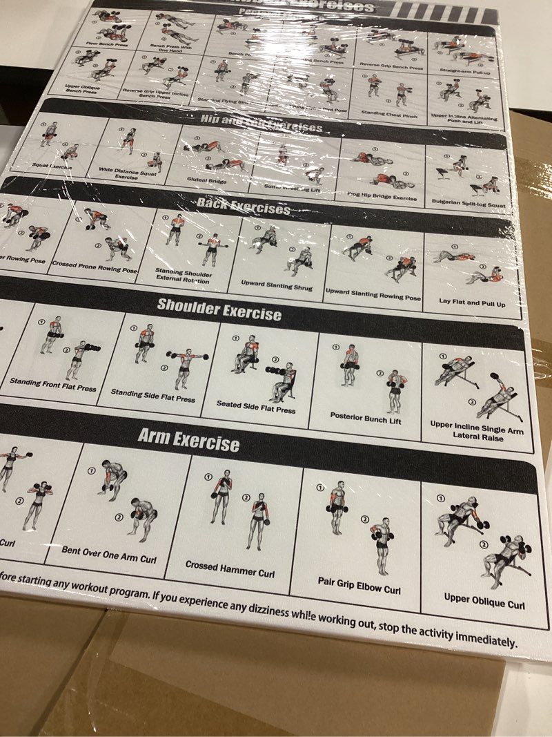 Condition photo showing New/Like New for Gym Dumbbell Workout Poster for Men,Exercise Posters for Home Workouts,Fitness Follow-through Action Chart for Home Wall Decorations 16 * 24 IN Framed 16*24 in(Framed)