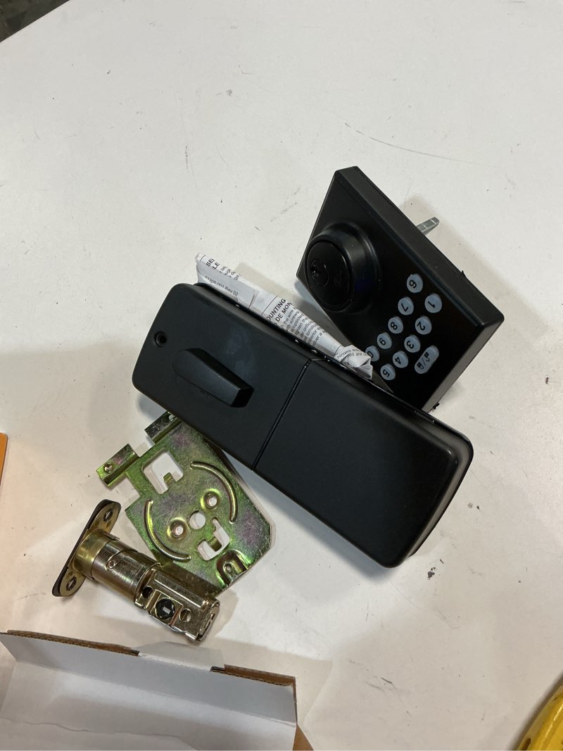 Condition photo showing As Is for reliabilt electronic keypad deadbolt door lock 5059217 matte black new