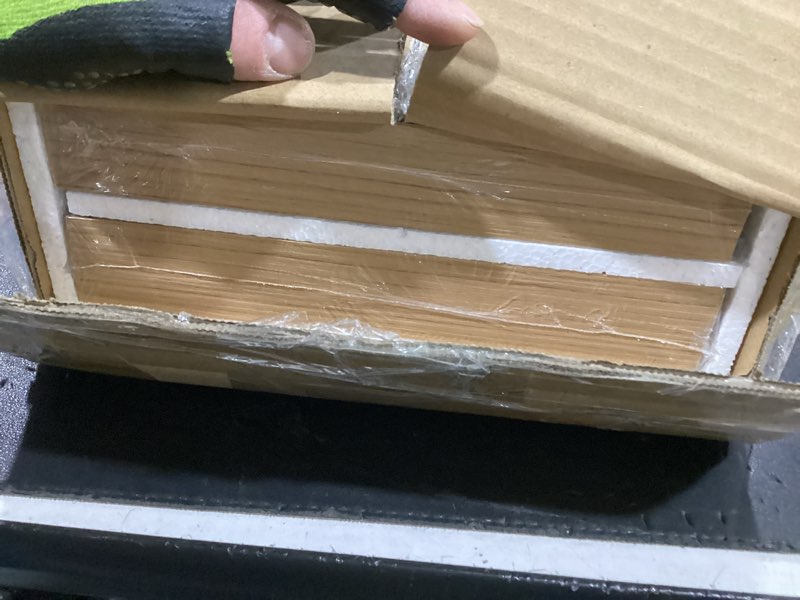Condition photo showing New/Like New for 16 inch floating shelves, 3d textured wood grain, 16"x9.25"x1.5" inch deep floating shelves for wall, wooden shelves for bathroom, bedroom, living room, natural, 2 pieces natural 16"x9.25"-2pcs