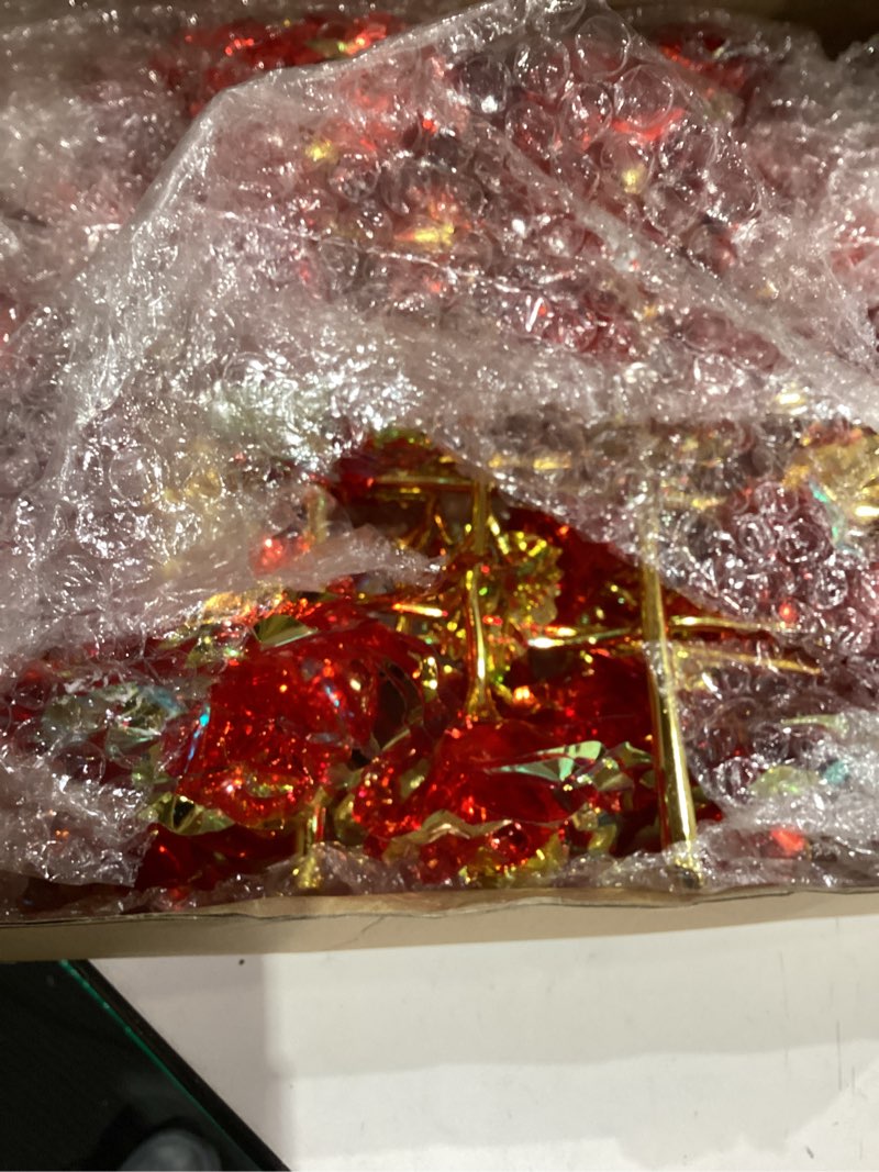 Condition photo showing Good Condition for Lyrow 24 Pcs Galaxy Rose Flowers Valentine's Day Gift Flowers with Stems Gift for Her Forever Preserved 24k Fake Crystal Rose for Mother's Day Birthday Wedding Decor, 10'' (Red) 24 Red
