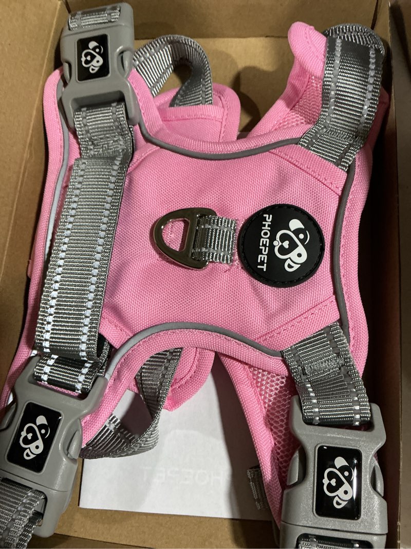 Condition photo showing Good Condition for phoepet no pull dog harness, unique colors reflective adjustable dog vest, with soft training handle metal clips for small medium large dogs (baby pink base & grey straps,m) baby pink base & grey straps medium