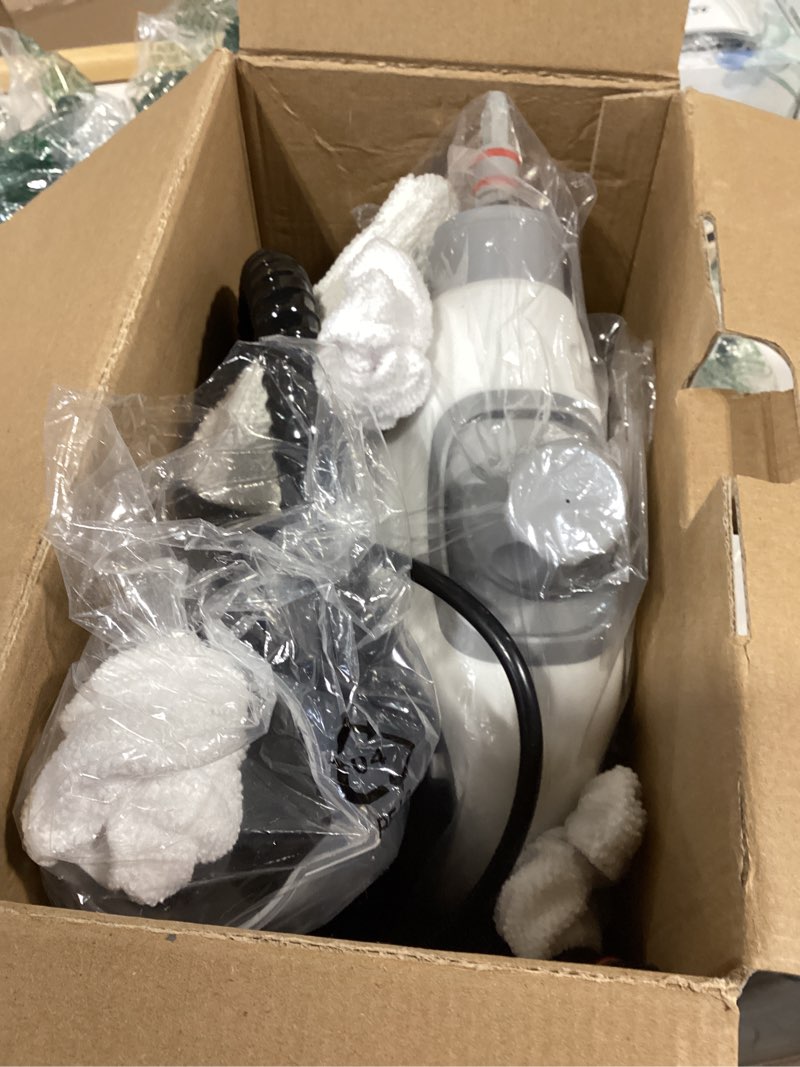 Condition photo showing As Is for handheld steam cleaner for home, pressurized portable steamer for cleaning with 15 accessories for multi-surface cleaning, floors, tiles, grout, kitchen, bathroom, couch & car(grey cap&grey handle) gray cap & gray handle