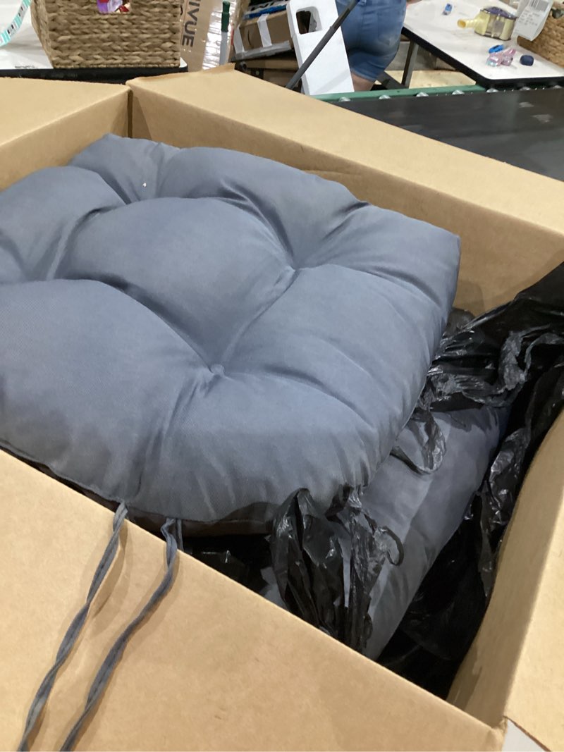 Condition photo showing As Is for shaped twill tufted dining chair cushion (set of 2)