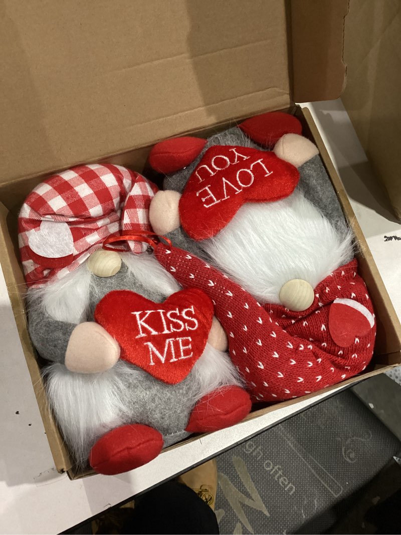 Condition photo showing As Is for Valentines Day Gnome Decor - 2Pcs Valentine Gnomes Plush Home Table Decorations, Mr & Mrs. Sweet Swedish Gnome Valentine's Day Gifts