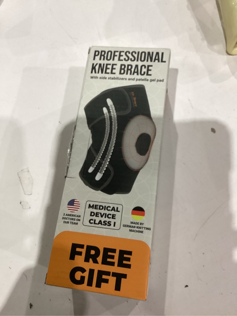 Condition photo showing As Is for DR. BRACE ELITE Knee Brace with Side Stabilizers & Patella Gel Pads for Maximum Knee Pain Support and fast recovery for men and women-Please Check How To Size Video (Mercury, Large) Large Mercury