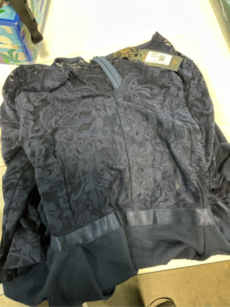 Condition photo showing Good Condition for missmay women's vintage floral lace ruffle half sleeve evening party formal long dress xx-large navy blue