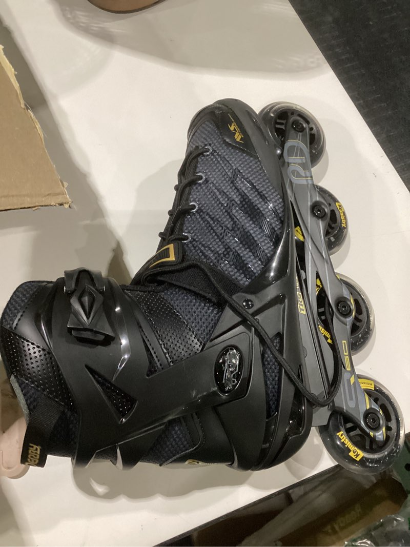 Condition photo showing Good Condition for roller derby aerio q-60 men's inline skates black/gold us 12/uk 11