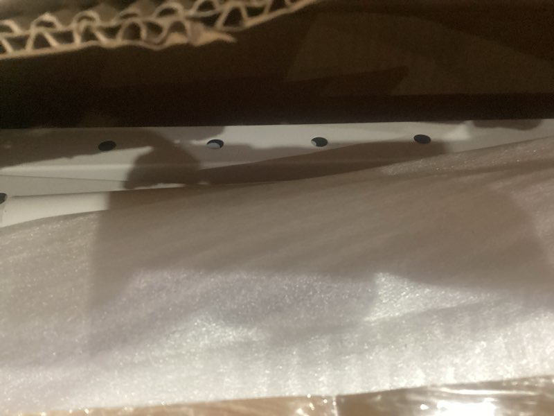 Condition photo showing New/Like New for Portable Desk with Wheels Small Standing Desk on Wheels Adjustable Height Rolling Desks for Small Spaces, 32" Computer Desks with Storage Shelves for Home Office Study White