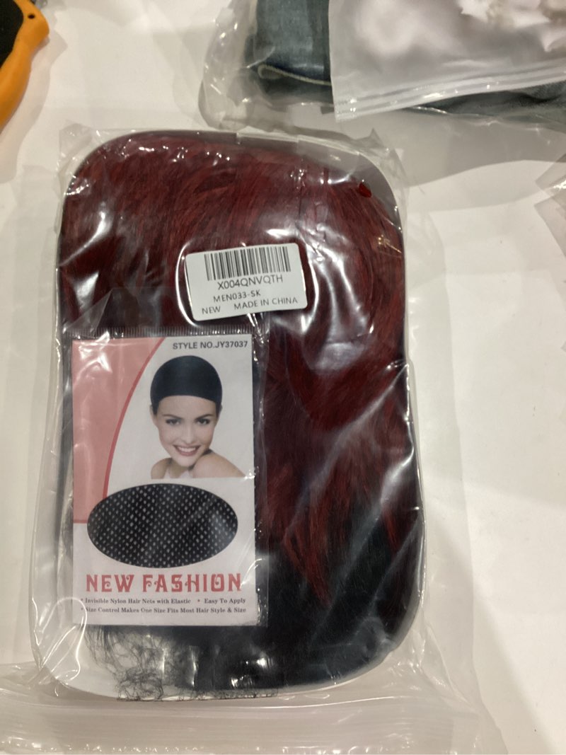 Condition photo showing New/Like New for Black Red Wigs for Men Boy Short Ombre Black Red Wig Heat Resistant Synthetic Wigs for Cosplay Costume Party