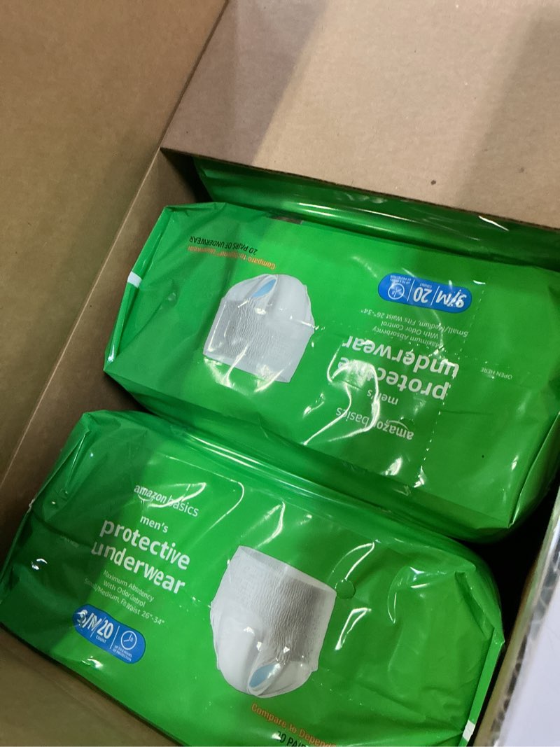 Condition photo showing New/Like New for Amazon Basics Incontinence Underwear for Men, Maximum Absorbency, Small/Medium, 60 Count (3 Packs of 20) Small/Medium 60