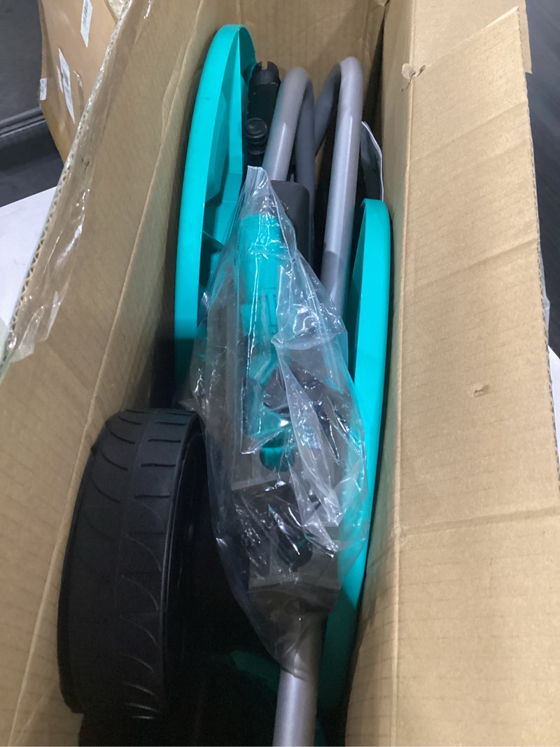 Condition photo showing Good Condition for portable garden hose reel cart, hold up to 75-100 ft of 5/8 inch hose,garden water pipe holders mobile tools with 2 wheels for outside hose storage blue 5/8 75ft-100ft