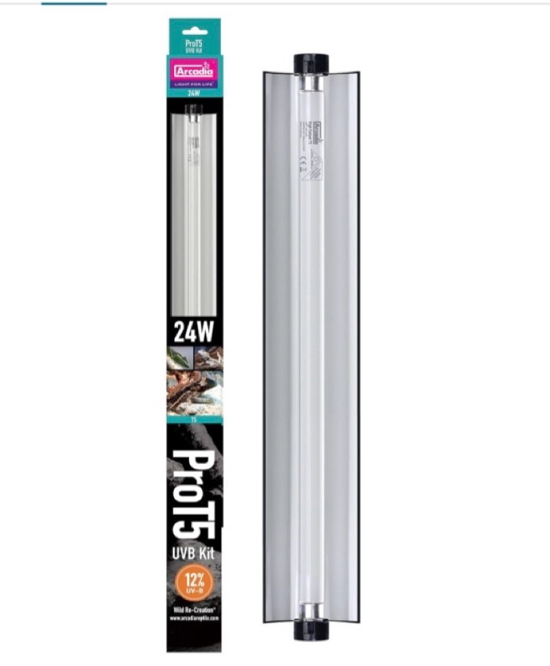 arcadia t5 uvb reptile light fixture kit 22.5" long 24 watts 12% uvb desert – complete uvb light for reptiles, turtles, snake, bearded dragon lamp, long lasting easy to use professional lighting