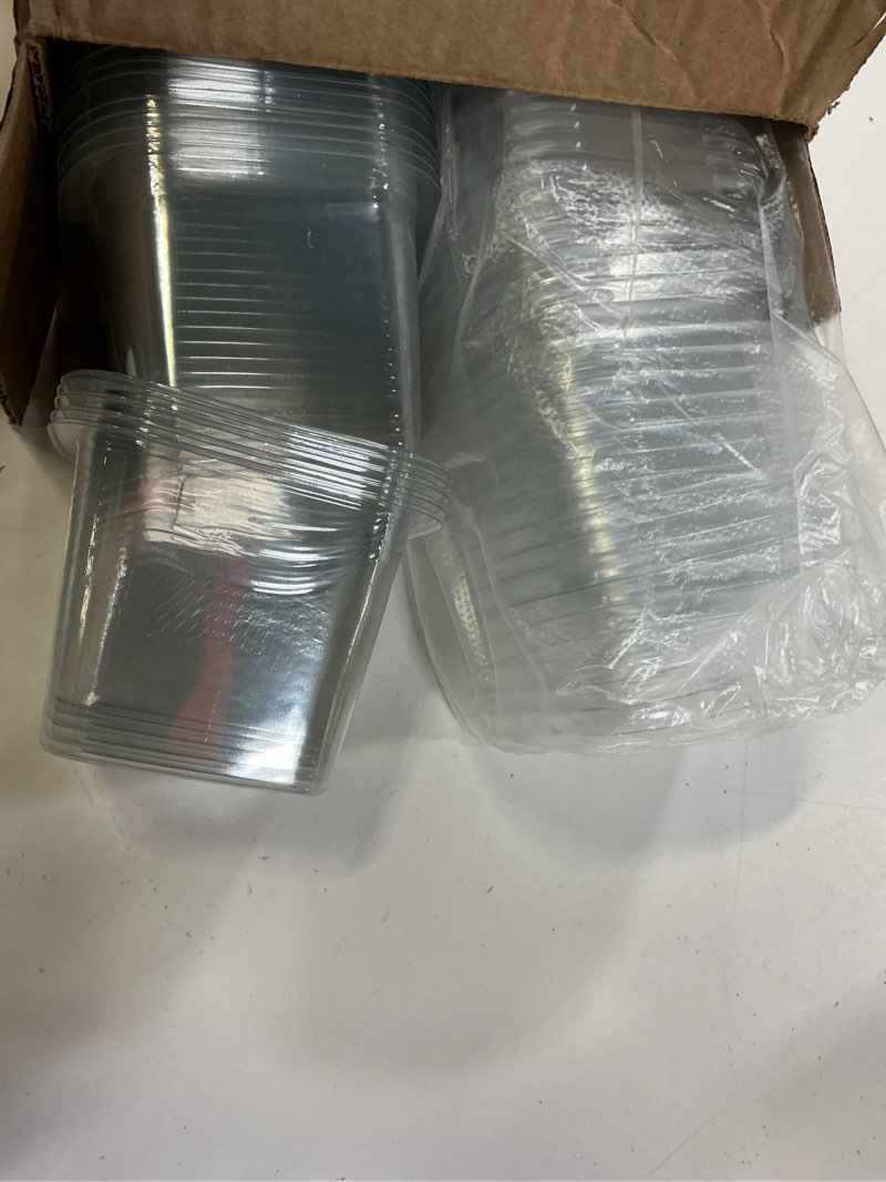 Condition photo showing Good Condition for 50 pack 12 oz plastic dessert cups with lids and spoons, banana pudding cups with lids mini dessert shooters for party individual yogurt parfait jello fruit trifle square dessert cup 12oz