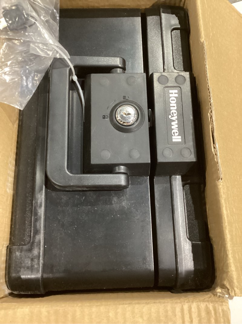 Condition photo showing As Is for honeywell safes & door locks - small safe box chest for home - fireproof safe holds #10 envelopes, usb flash - strong abs plastic - document, money safe with key lock system - 0.15 cu, black - 1101 4.0 litre safe box