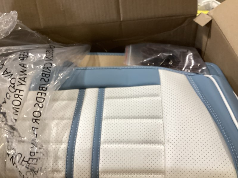 Condition photo showing Good Condition for car seat covers full set with waterproof leather, luxury universal automotive vehicle cover for cars suv pick-up truck, heavy duty seat protector car interior accessories (blue white)
