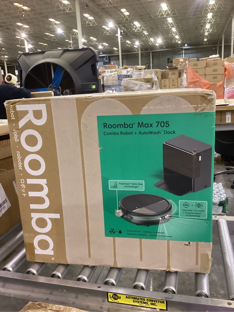 Condition photo showing New/Like New for iRobot Roomba Max 705 Combo Robot Vacuum & Mop + AutoWash Dock – Extending Self-Cleaning Roller Mop, Retractable Mop Cover, Dual Brushes, Self-Empties, Heat-Washes & Dries, Avoids Obstacles, LiDAR