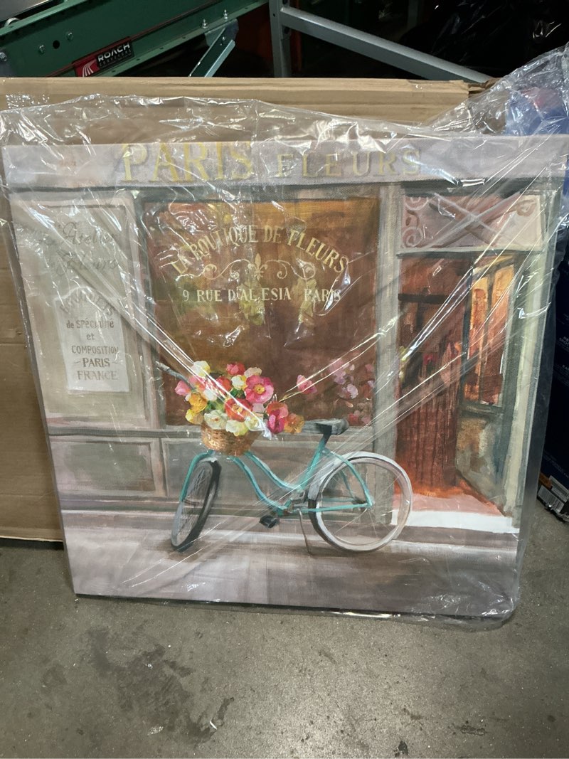 Condition photo showing Good Condition for wrapped canvas wall art - danhui nai 'french flower shop v2' wall art for living room, bedroom, or office décor - 35x35 2"l x 35"w