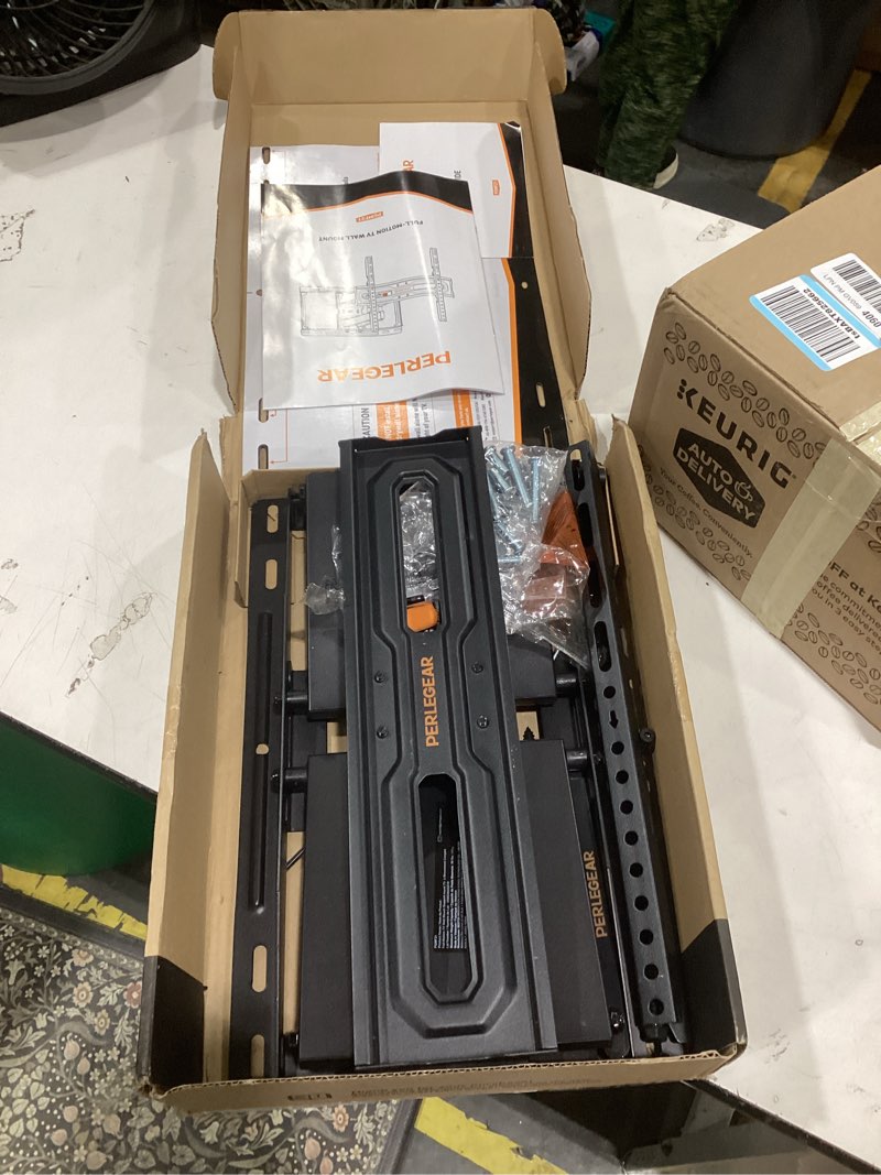 Condition photo showing Good Condition for perlegear full motion tv wall mount for 26-74 inch tvs, height adjustable tv mount, pre-assembled wall mount tv bracket with tool-free tilt, swivel, fits 16” studs, 99 lbs, max vesa 400x400mm, pgmf21 26-74 inch full motion tv wall mount