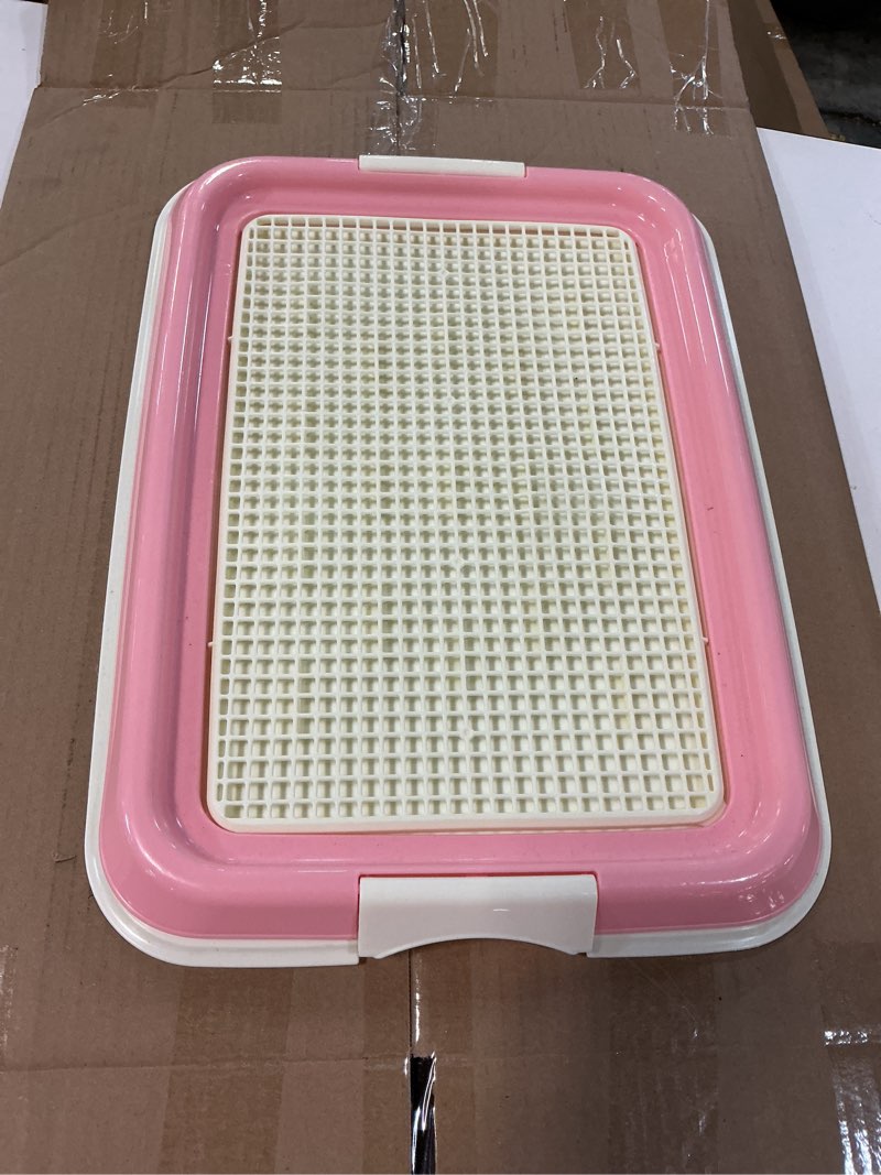 Condition photo showing New/Like New for dog potty tray for small dogs, puppy potty training tray 19.3"x14.4" indoor dog toilet, leak-proof pet pads holder (pink) pink(19.7" ×14.6" )